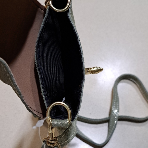 $3. start gold-Gray Crossbody Bag with Flap Closure and Gold-Toned Hardware - Picture 3 of 9